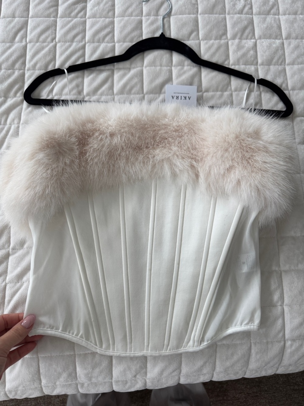 AKIRA Cream-Trim White Strapless Corset Bandeau